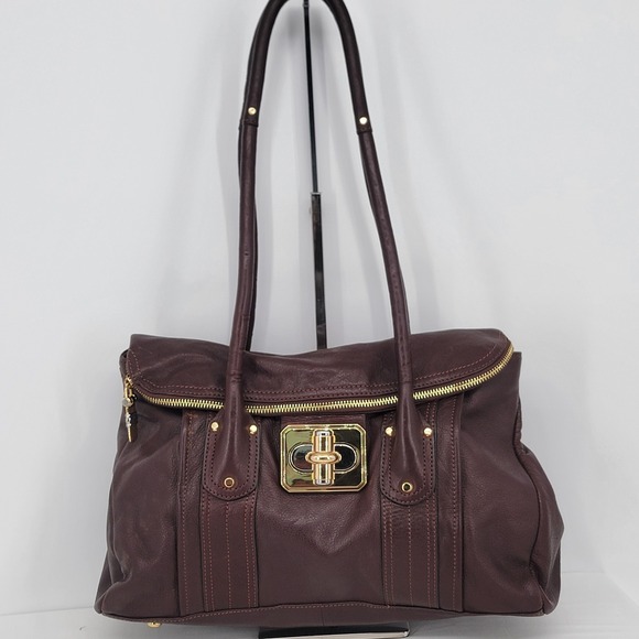 b. makowsky Handbags - B. Makowsky Burgundy Leather Shoulder Bag Turn Lock Gold Hardware Satchel